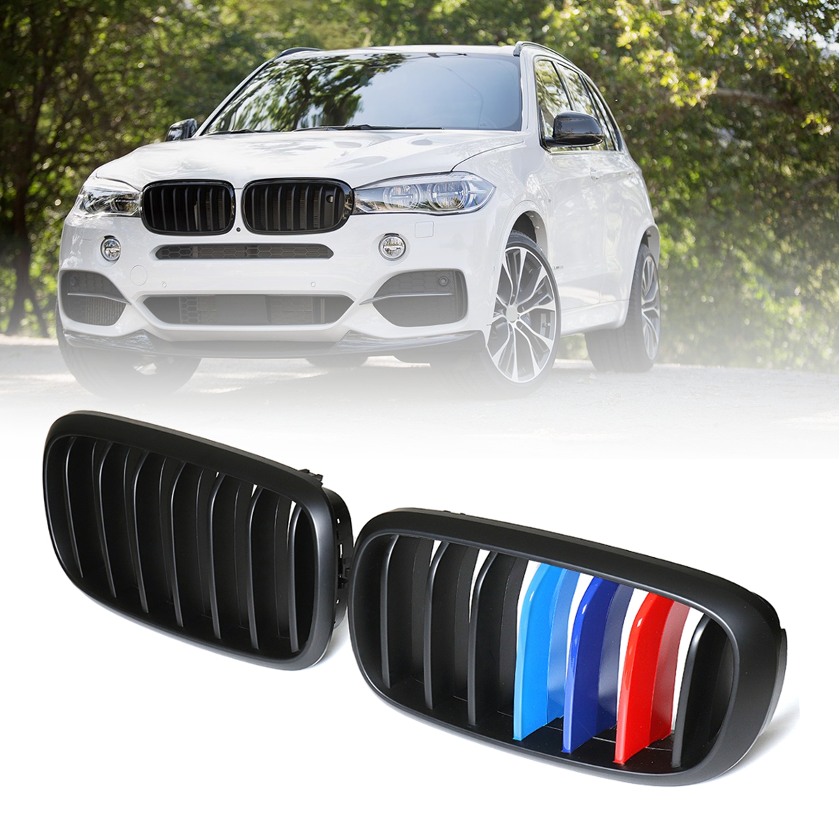 Pair-Car-Front-Sport-Kidney-Grilles-Matte-Black-M-Color-For-BMW-F86-F15-F16-X5-X6-1554893