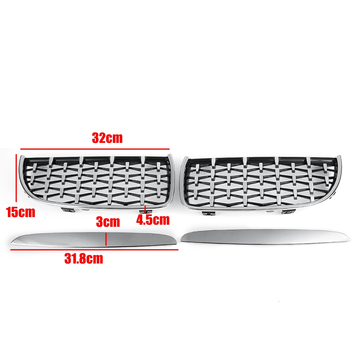 Pair-Chrome-Front-Kidney-Grilles-Upper-Hood-Eyelids-Diamond-Meteor-Style-For-BMW-3-Series-E90-E91-20-1793167