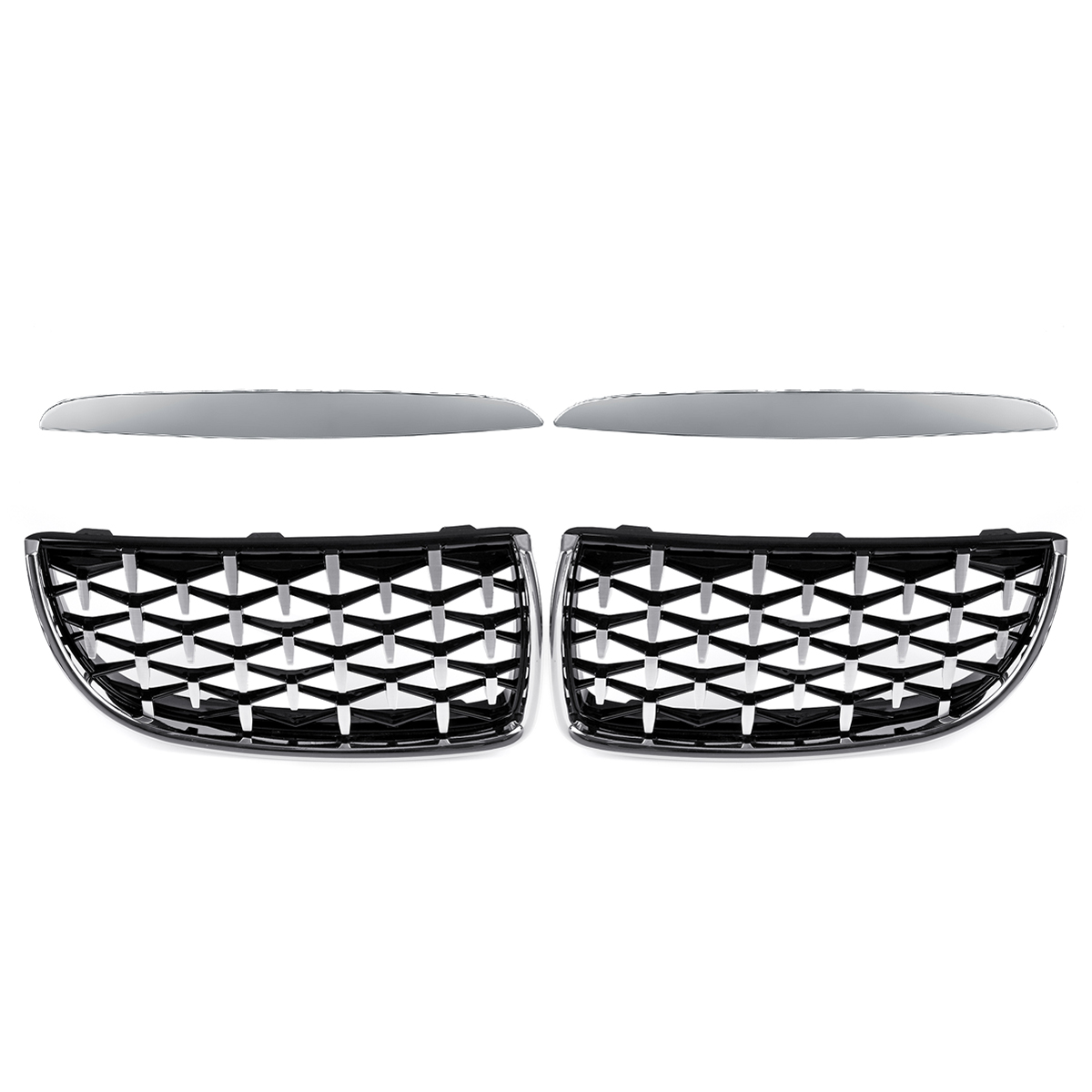 Pair-Chrome-Front-Kidney-Grilles-Upper-Hood-Eyelids-Diamond-Meteor-Style-For-BMW-3-Series-E90-E91-20-1793167