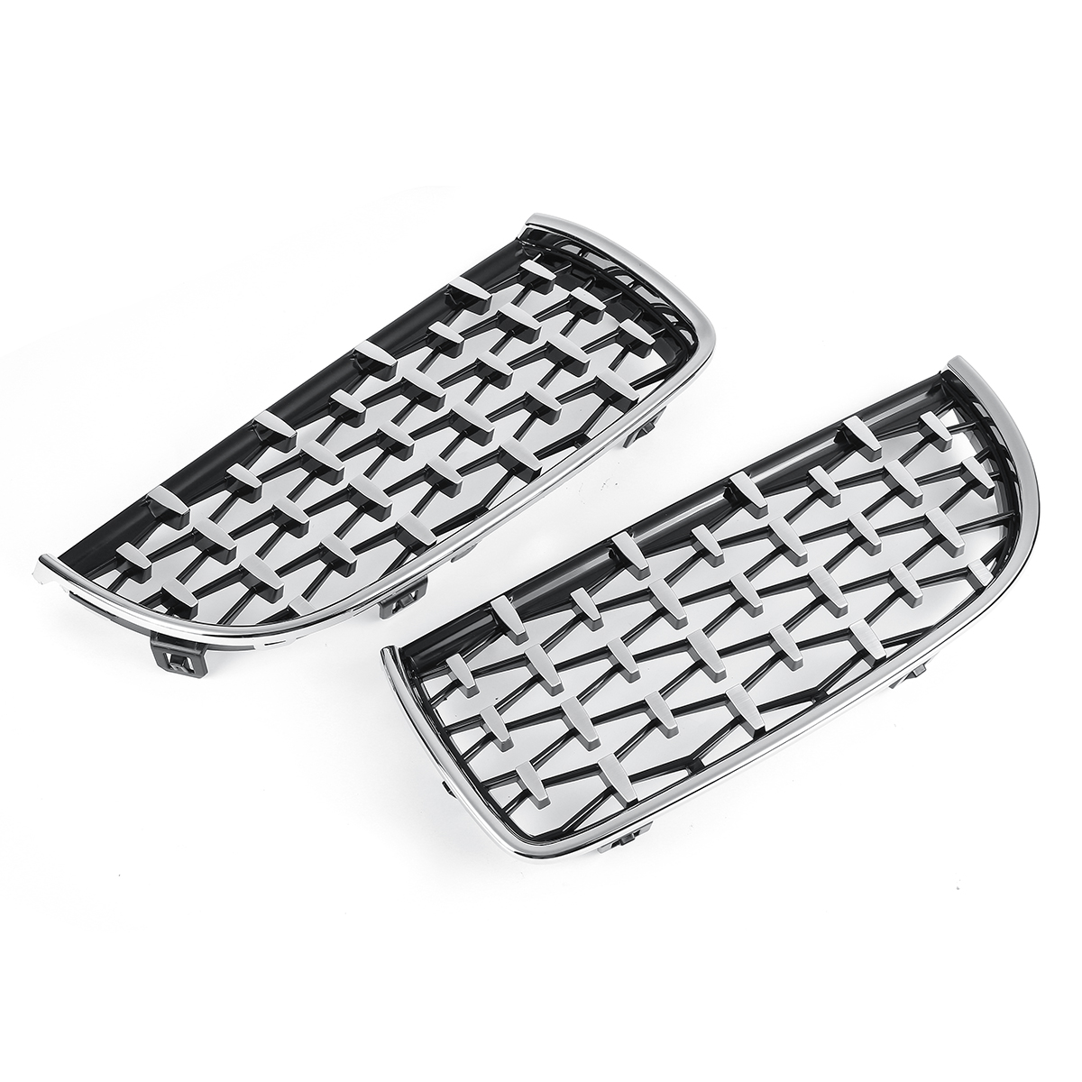Pair-Chrome-Front-Kidney-Grilles-Upper-Hood-Eyelids-Diamond-Meteor-Style-For-BMW-3-Series-E90-E91-20-1793167