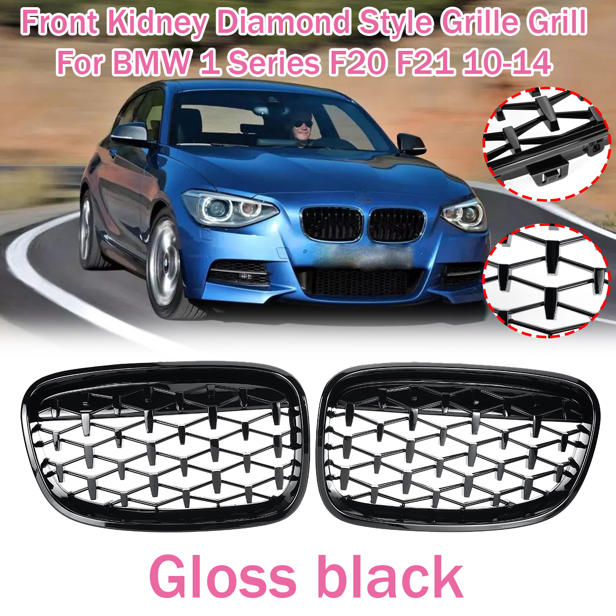 Pair-Front-Kidney-Diamond-Grille-Grill-For-BMW-1-Series-F20-F21-2011-2014-1781216