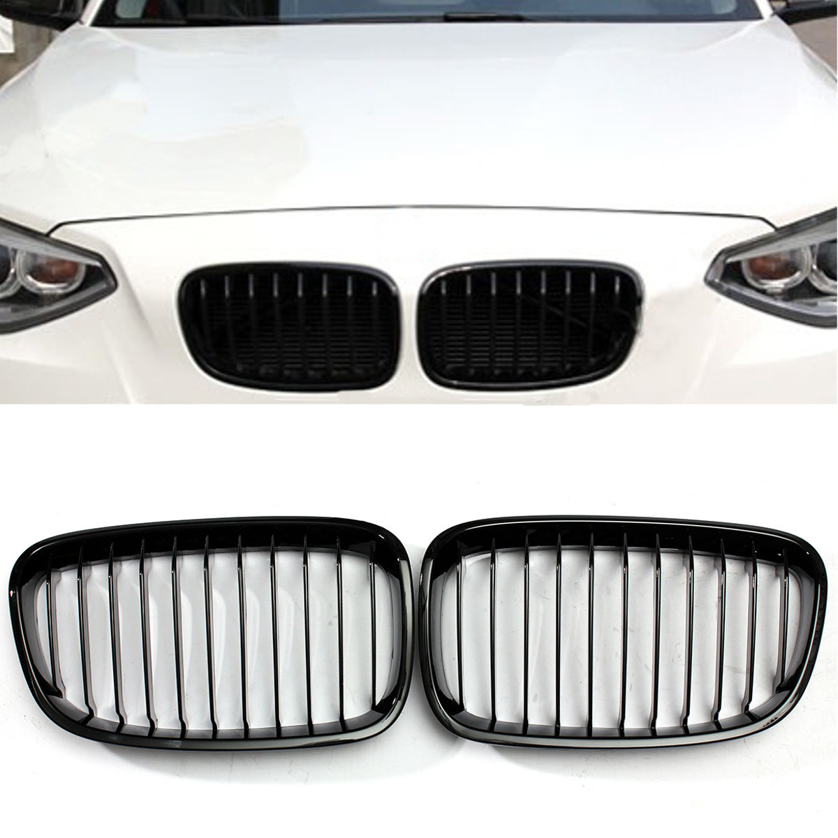 Pair-Gloss-Black-Front-Car-Grille-For-BMW-F20-F21-1-Series-2011-2014-1376284