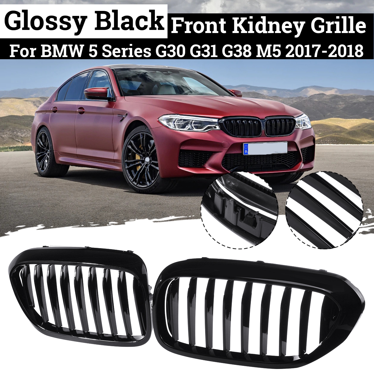 Pair-Glossy-Black-Front-Kidney-Grill-Grille-For-BMW-5-Series-G30-G31-G38-M5-2017-2018-1663299