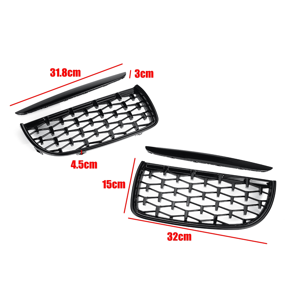 Pair-Glossy-Black-Front-Kidney-Grilles-Upper-Hood-Eyelids-Diamond-Style-For-BMW-3-Series-E90-E91-200-1793163