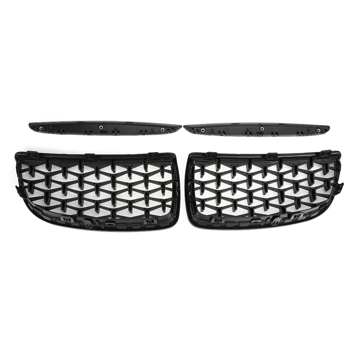 Pair-Glossy-Black-Front-Kidney-Grilles-Upper-Hood-Eyelids-Diamond-Style-For-BMW-3-Series-E90-E91-200-1793163