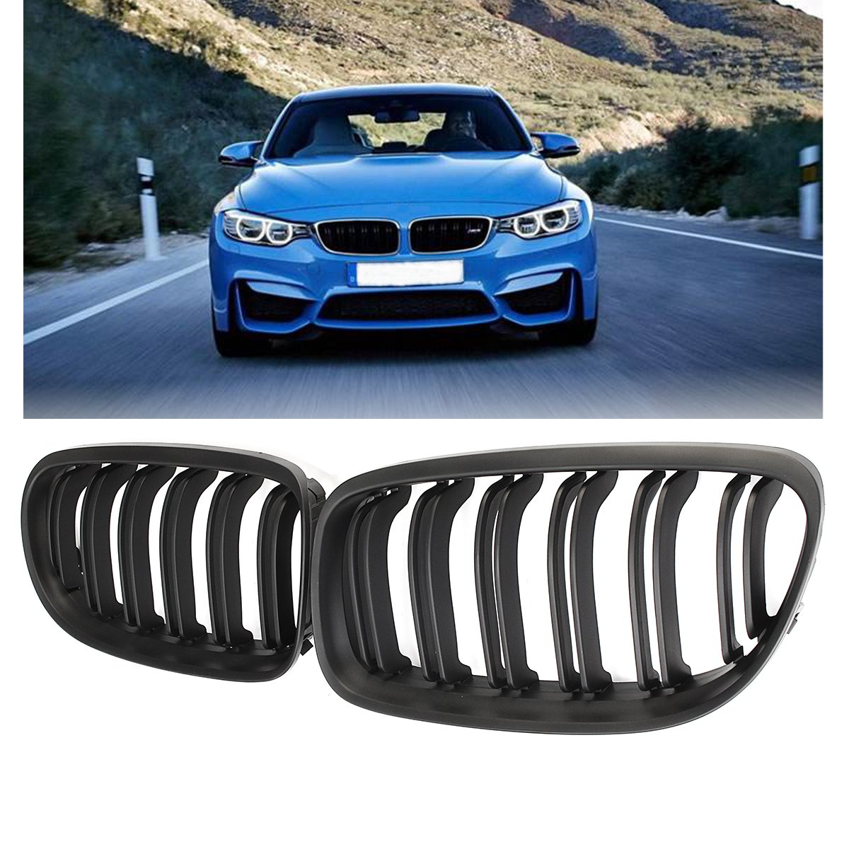 Pair-Kidney-Front-Grille-Grill-Matt-Black-For-BMW-3-Series-E90-E91-2009-2011-1405709