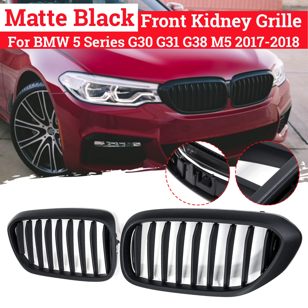 Pair-Matte-Black-Front-Kidney-Grill-Grille-For-BMW-5-Series-G30-G31-G38-M5-2017-2018-1663247