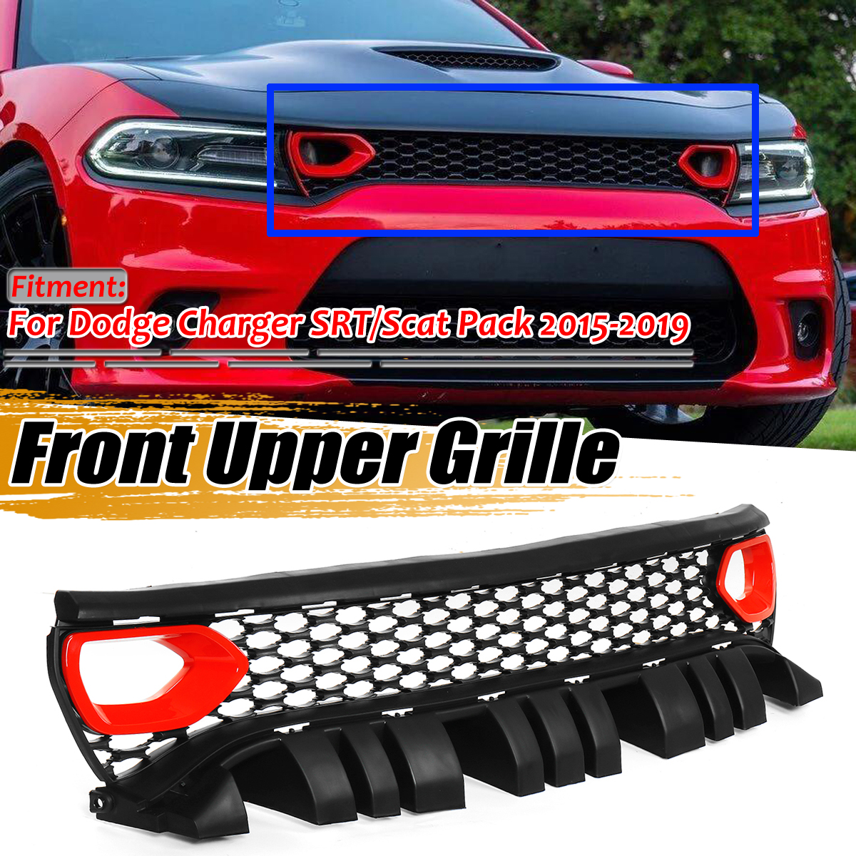 RED-Upper-Grille-with-Bezels-Dual-Inlets-For-Dodge-Charger-SRT-Scat-2015-2019-1742206
