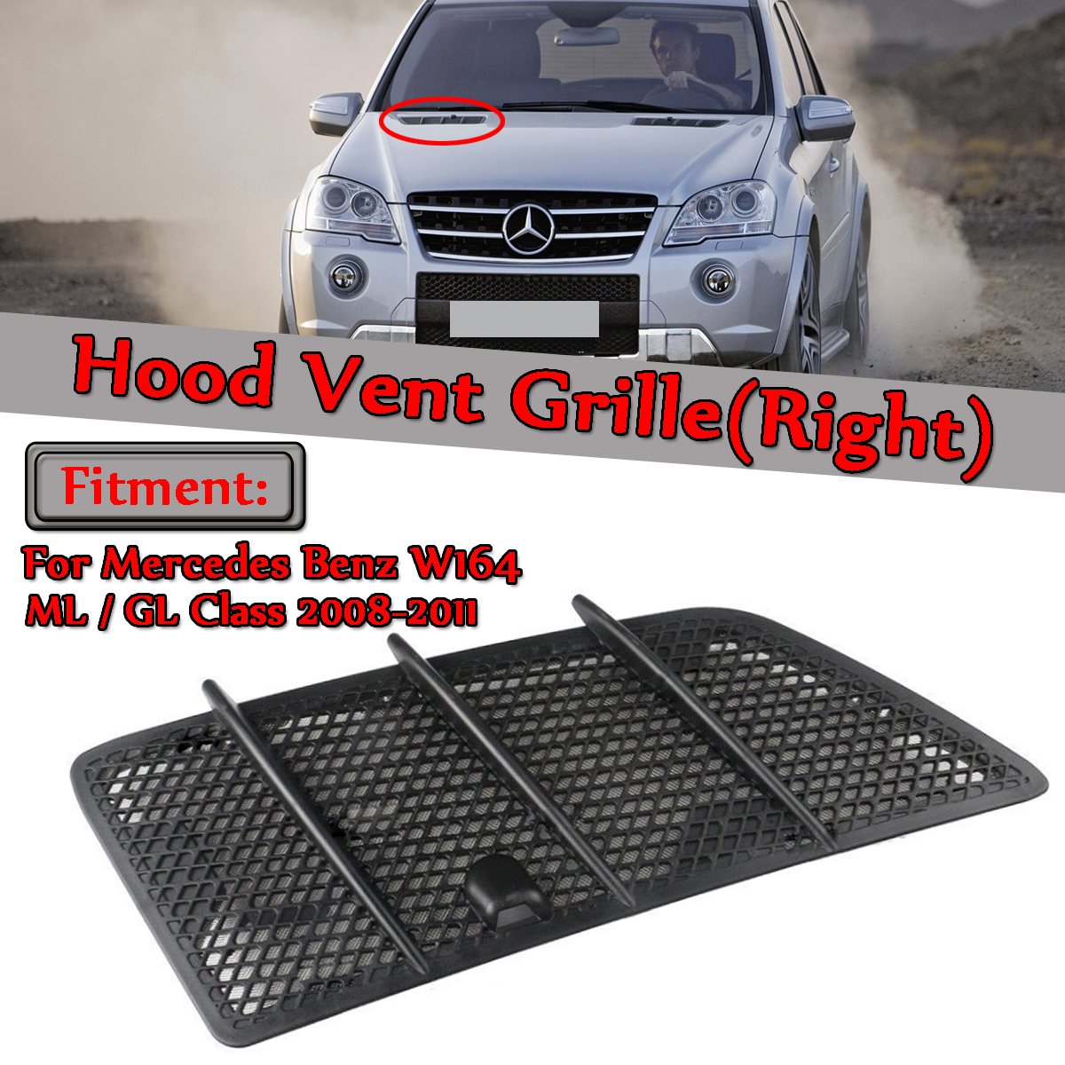 Right-Hood-Vent-Grille-Black-For-Mercedes-Benz-W164-ML-GL-Class-2008-2011-1696723