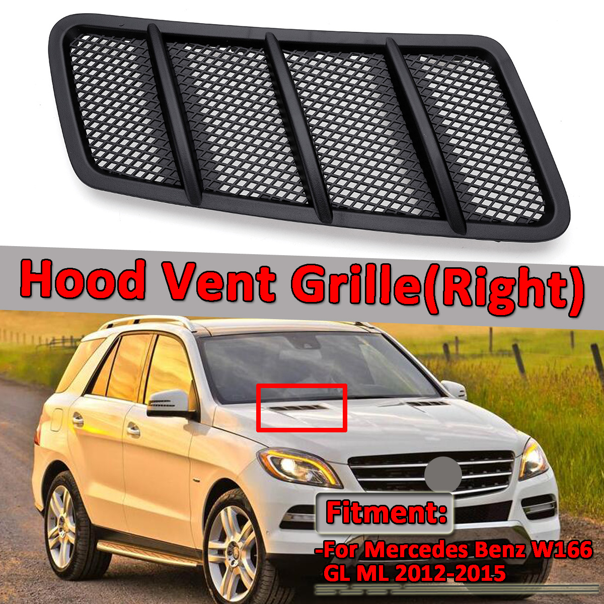 Right-Hood-Vent-Grille-Black-For-Mercedes-Benz-W166-GL-GL350-GL450-GL550-ML-ML350-ML550-2012-2015-1779999