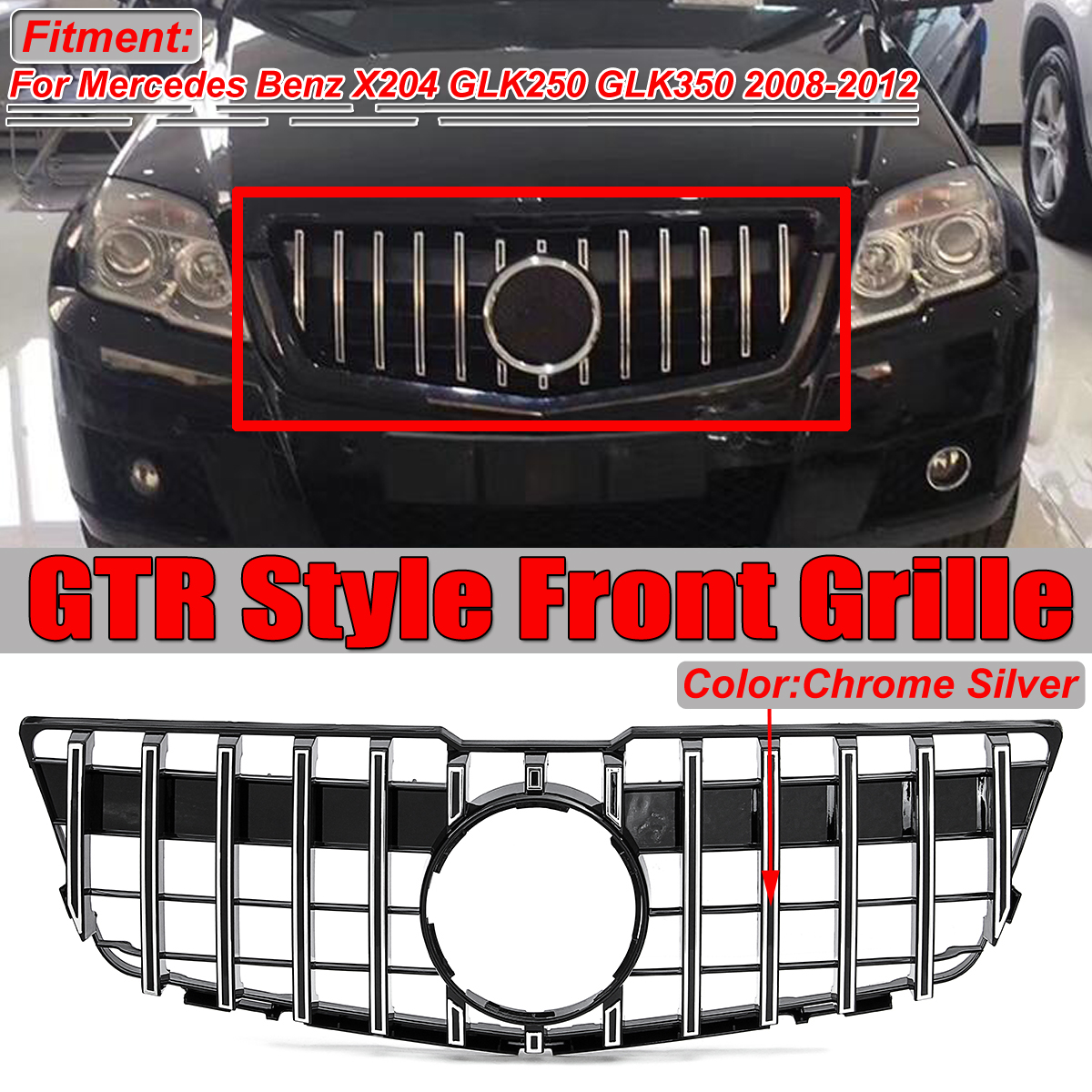 Silver-GT-R-Style-Grill-Grille-For-Mercedes-Benz-GLK-Class-X204-GLK250-GLK300-GLK350-08-12-1576705