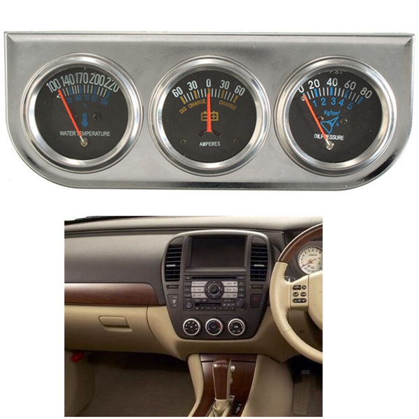 Car-Auto-Meter-Trio-Ammeter-Water-Temp-Oil-Pressure-Gauge-Mechanical-Sliver-1015470