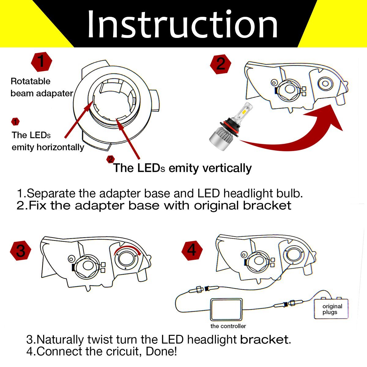 2Pcs-9007-HB5-6500K-8000LM-Dual-Beam-White-Car-3COB-LED-Headlights-Bulb-Waterproof-1327730