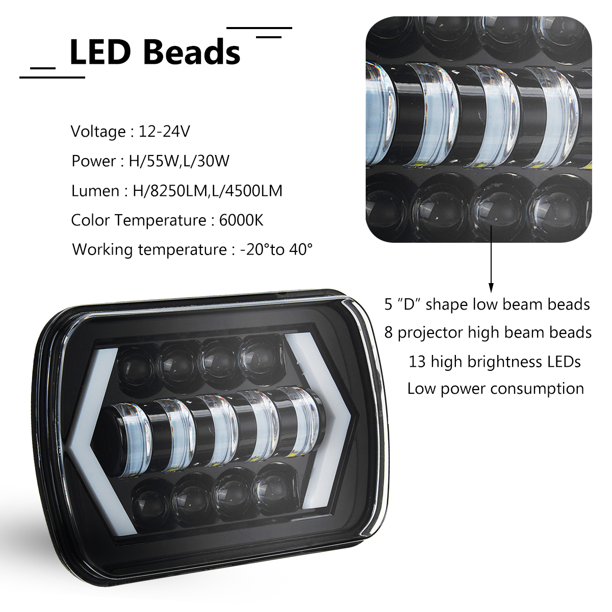7x6-5X7-55W-H4-LED-Headlights-DRL-1PCS-for-JeepCherokee-XJWrangler-YJToyota-Pickup-1292000