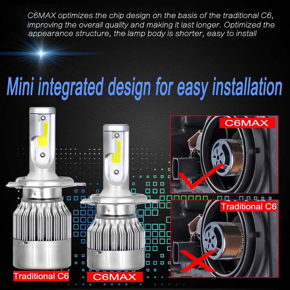 C6MAX-72W-Car-COB-LED-Headlights-Bulb-Fog-Light-H1-H4-H7-H8H9H11-9005-9006-9012-H13-7600LM-6000K-Whi-1593143