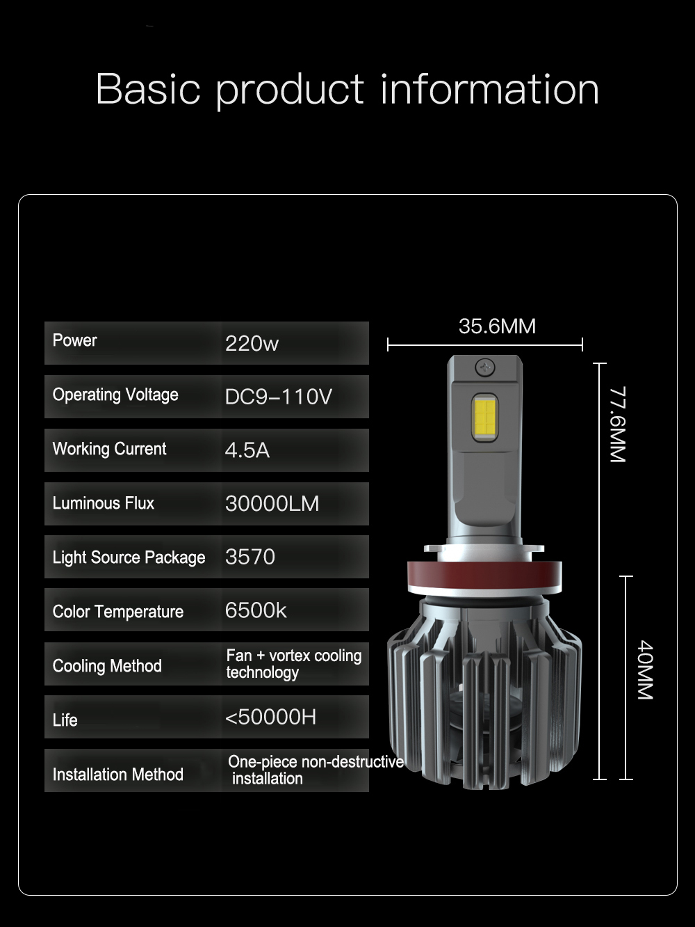 Infitary-Q1-2PCS-220W-30000LM-6500K-LED-Car-Headlight-Bulbs-H1-H4-H7-H11-9005-9006-with-Decoding-Hig-1793600
