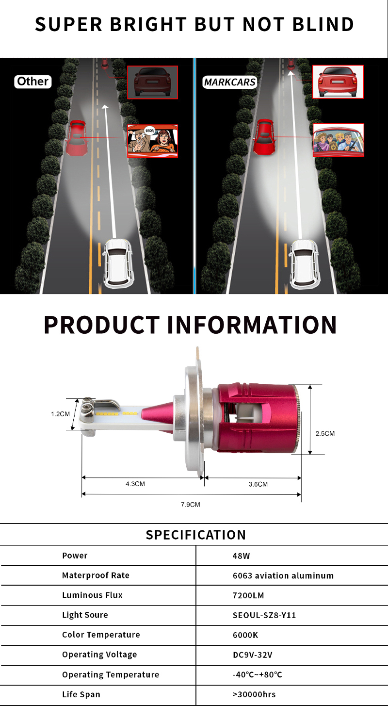 Markcars-V6-Pair-DC9-32V-48W-6000K-7200LM-H1-H3-H4-H7-H11-H13-9005-9006-9012-LED-Car-Headlights-1275132