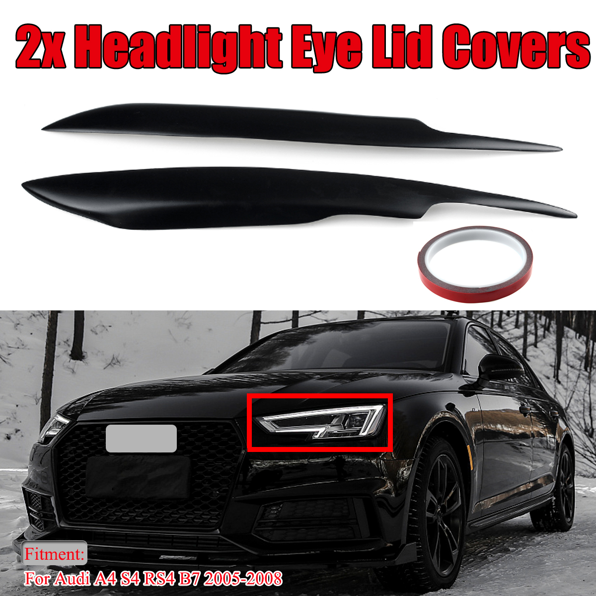 Matte-Black-Headlight-Eyebrows-Eye-Lid-Cover-Molding-Trim-For-Audi-A4-S4-RS4-B7-2005-2008-1797500