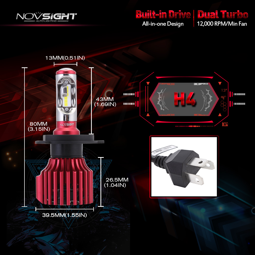 NovSight-A381-N6-LED-Car-Headlights-Bulbs-60W-10000LM-H1-H3-H4-H7-H11-9005-9006-6500K-White-1310813