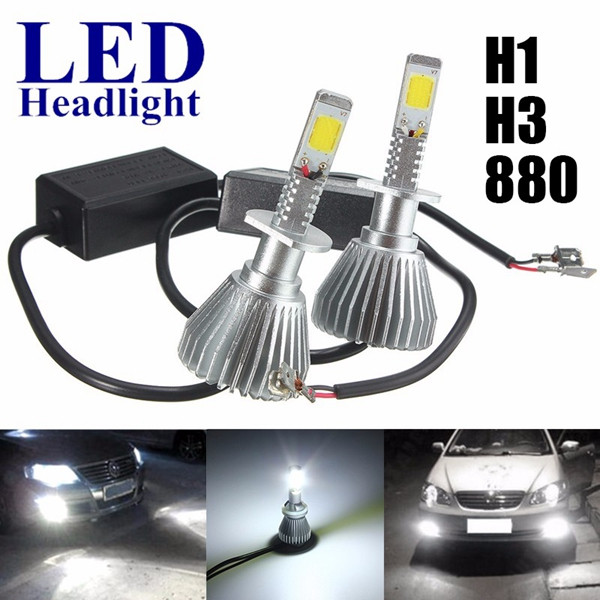 Pair-22W-6000K-H1-H3-880-COB-LED-Hi-Lo-Beam-Headlight-Car-Upgrade-Conversion-Lamp-Pure-White-1105192