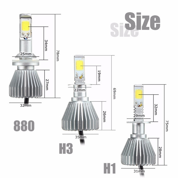 Pair-22W-6000K-H1-H3-880-COB-LED-Hi-Lo-Beam-Headlight-Car-Upgrade-Conversion-Lamp-Pure-White-1105192