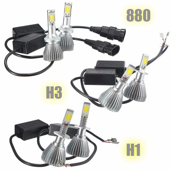 Pair-22W-6000K-H1-H3-880-COB-LED-Hi-Lo-Beam-Headlight-Car-Upgrade-Conversion-Lamp-Pure-White-1105192