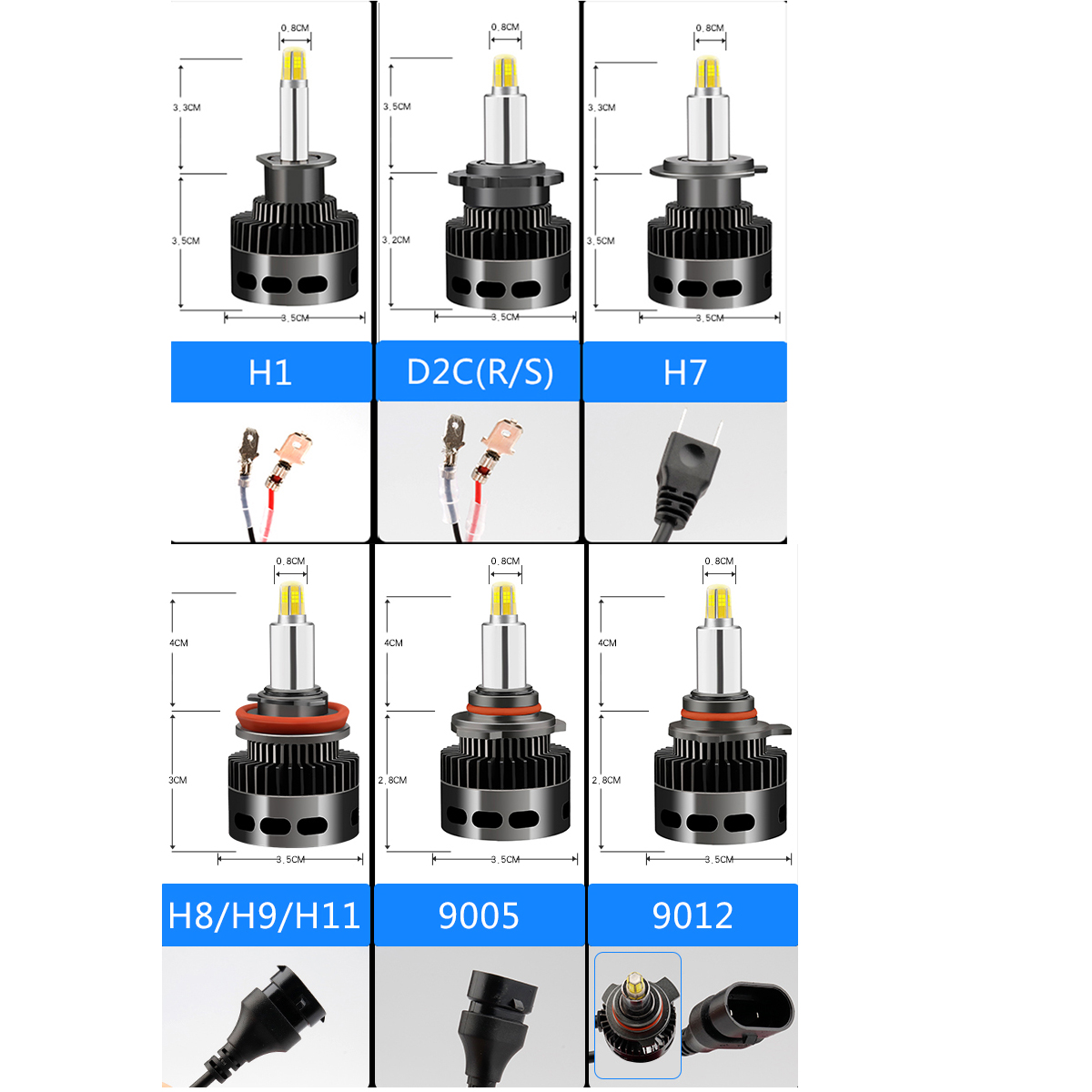 X8-CSP-6-Sides-LED-Car-Headlights-Bulbs-H1-H7-90059006-9012-D-Series-100W-14400LM-3D-360-Degree-Fog--1526345