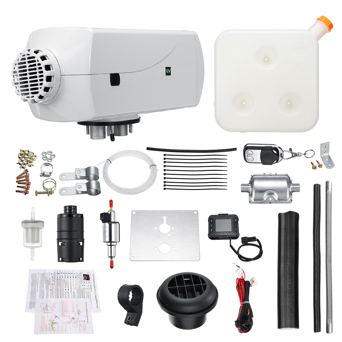 12V-8KW-Diesel-Air-Heater-Kit-with-LCD-Switch-Remote-Control-Silencer-10L-Tank-White-1445508