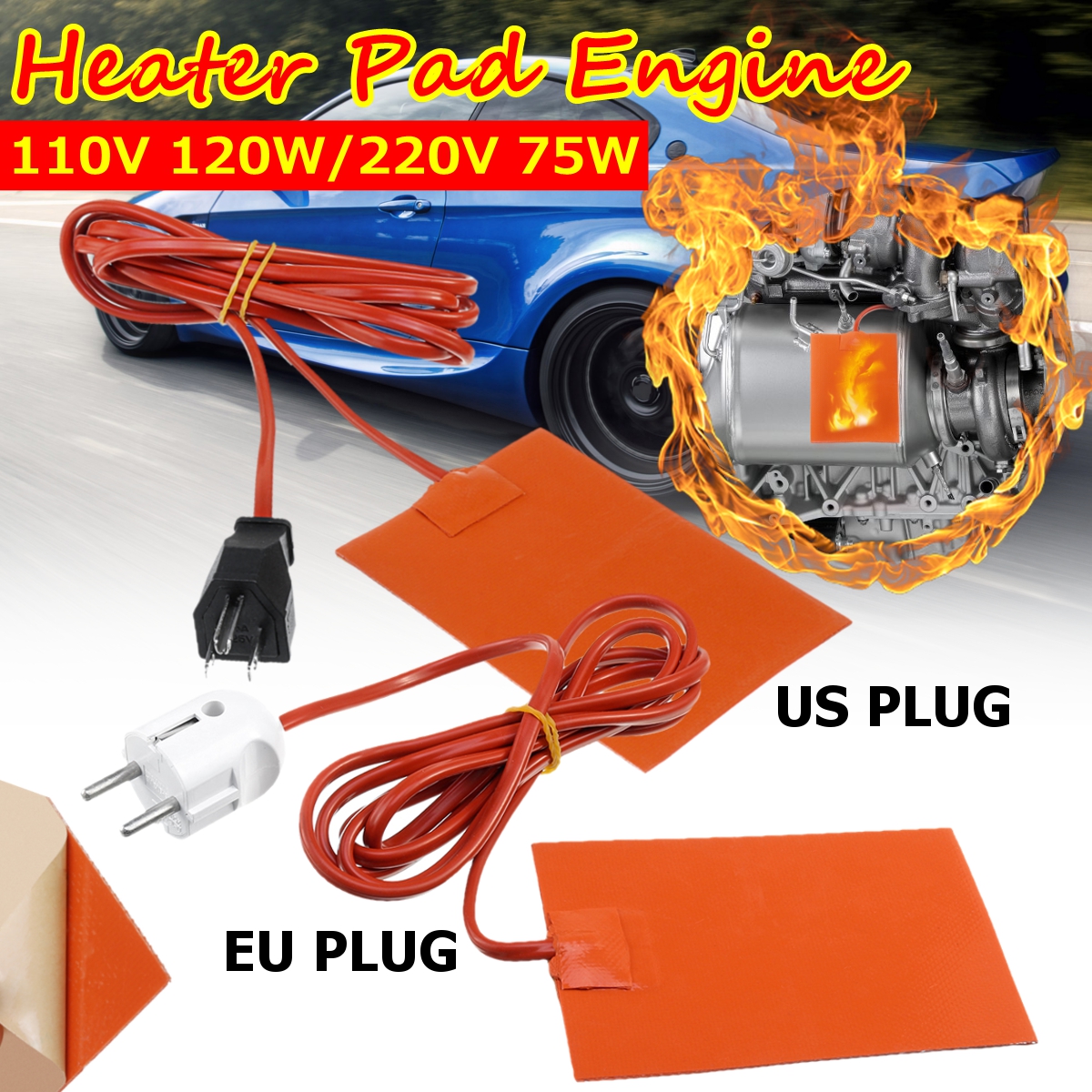 9x13cm-Heater-Pad-Engine-Block-Hydraulic-Tank-Heating-Plate-O-il-Pan-Sump--Plug-1596574
