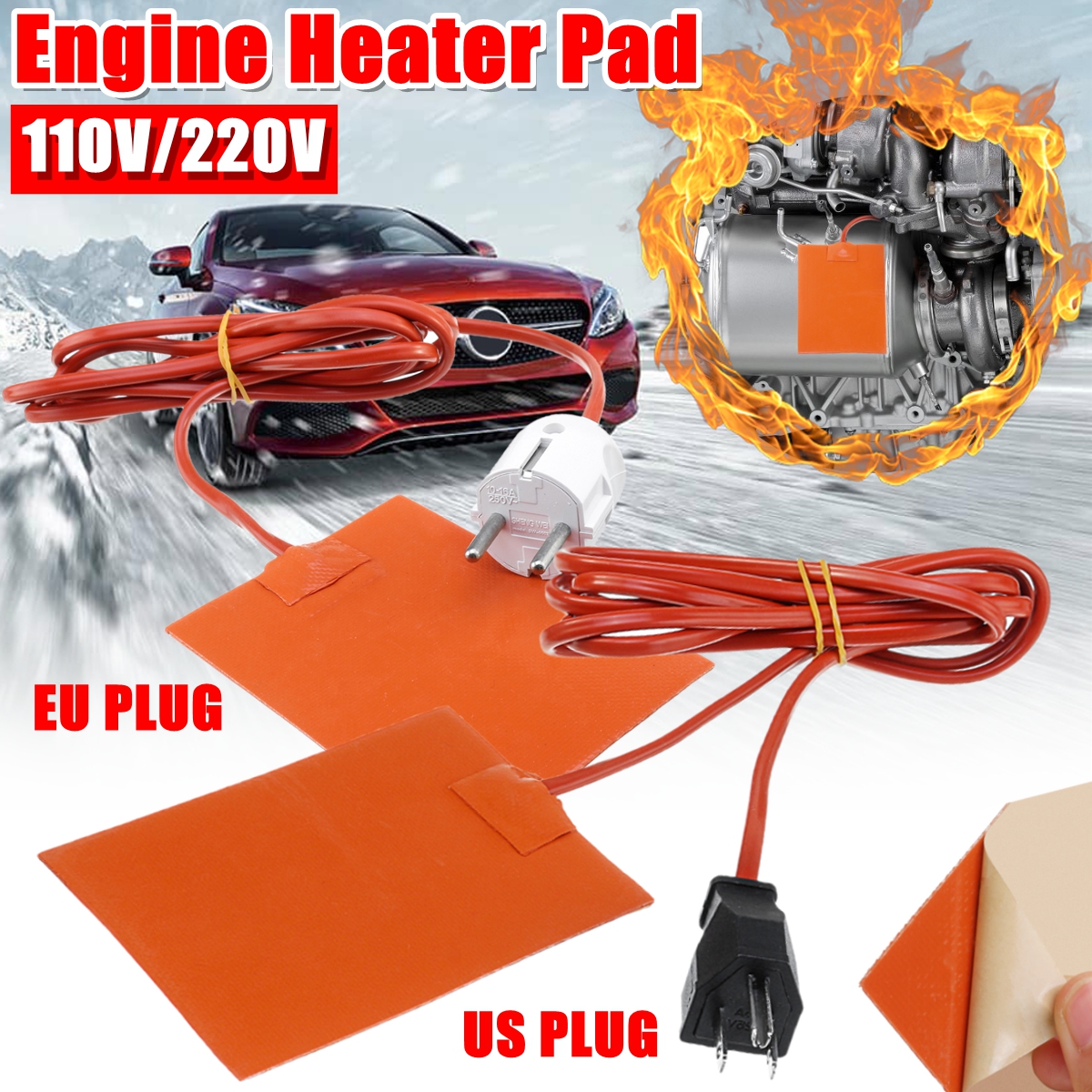 9x13cm-Heater-Pad-Engine-Block-Hydraulic-Tank-Heating-Plate-O-il-Pan-Sump--Plug-1596574