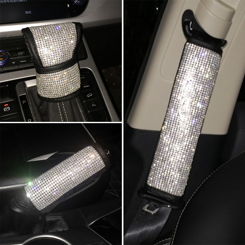 Car-Shift-Knob-Handbrake-Seatbelt-Cover-Bling-Crystal-Gear-Auto-Interior-Decor-1812910