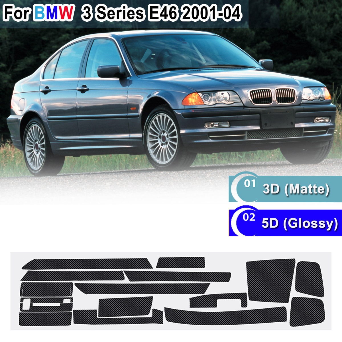For-BMW-3-Series-E46-2001-04-Glossy-Matte-Carbon-Fiber-Sticker-Vinyl-Decal-Trim-1676251