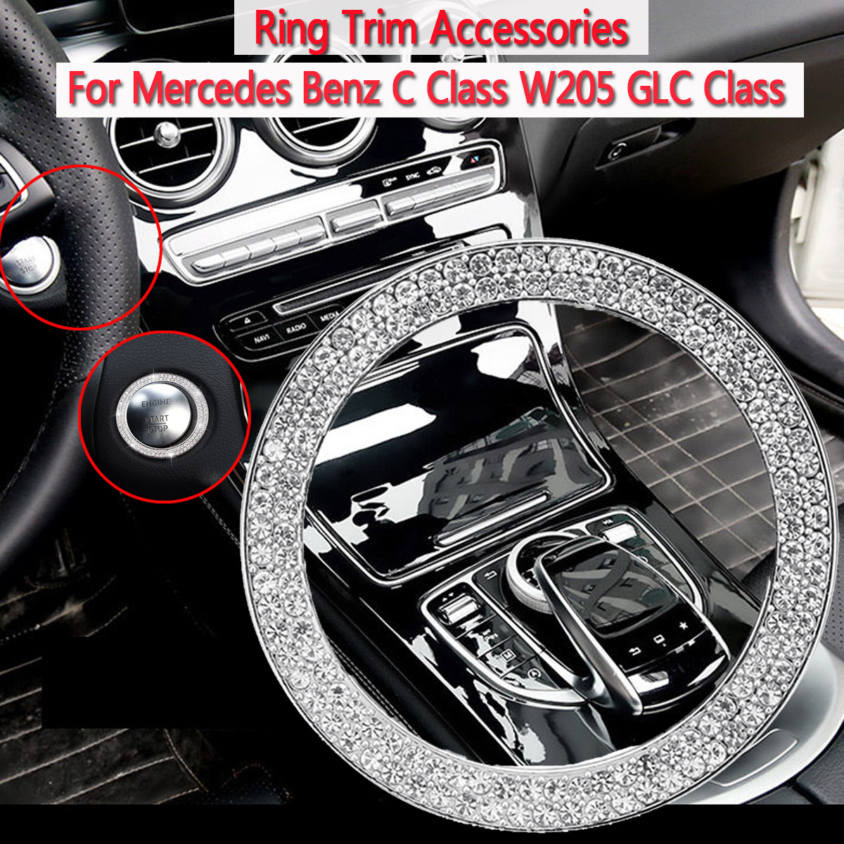 Start-Stop-Engine-Knob-Ignition-Switch-Cover-Ring-Trim-Diamond-For-Benz-C-Class-W205-1671616