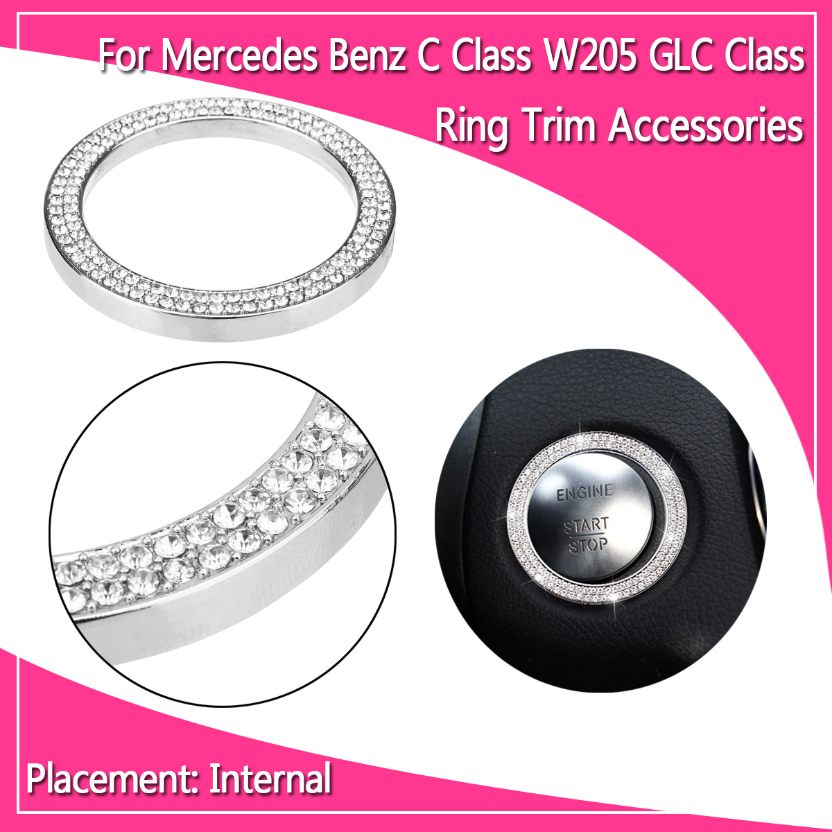 Start-Stop-Engine-Knob-Ignition-Switch-Cover-Ring-Trim-Diamond-For-Benz-C-Class-W205-1671616