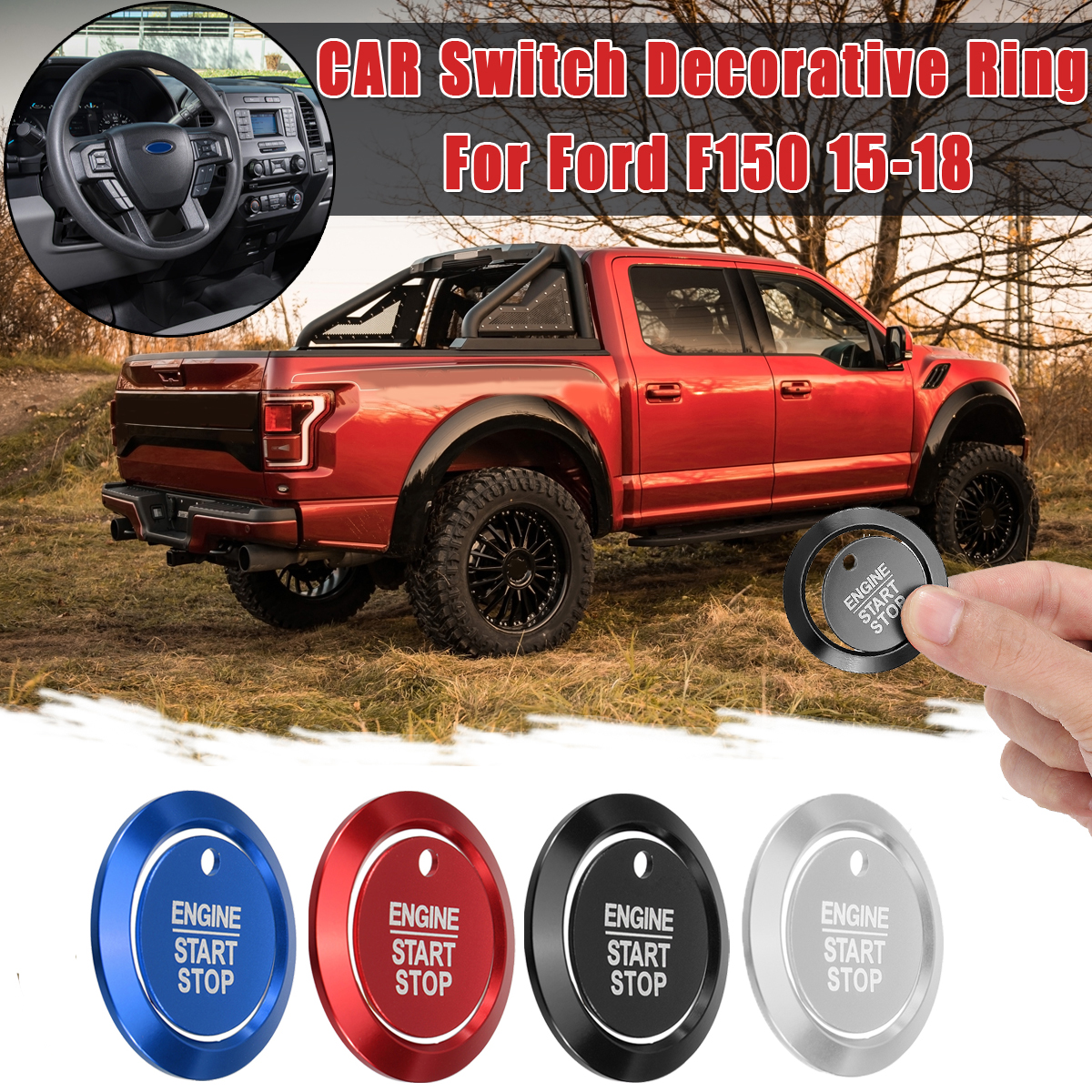 Start-Stop-Engine-Schluumlssellochschalter-Ring-Abdeckung-Trim-Fuumlr-Ford-F150-15-18-1666346