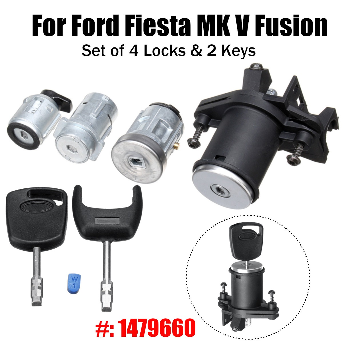 Set-of-4-Lock-Door-Ignition-Barrel-Petrol-Flap-Tailgate-with-2-Keys-1479660-for-Ford-Fiesta-MK-V-Fus-1514986