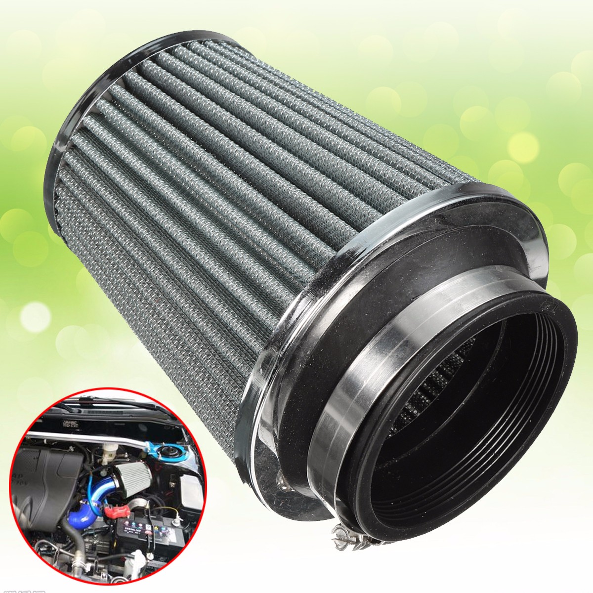 3Inch-75mm-Car-Air-Filter-Clean-Intake-High-Flow-Short-RAMCOLD-Round-Cone-Heavy-Metal-Alloy-1404939
