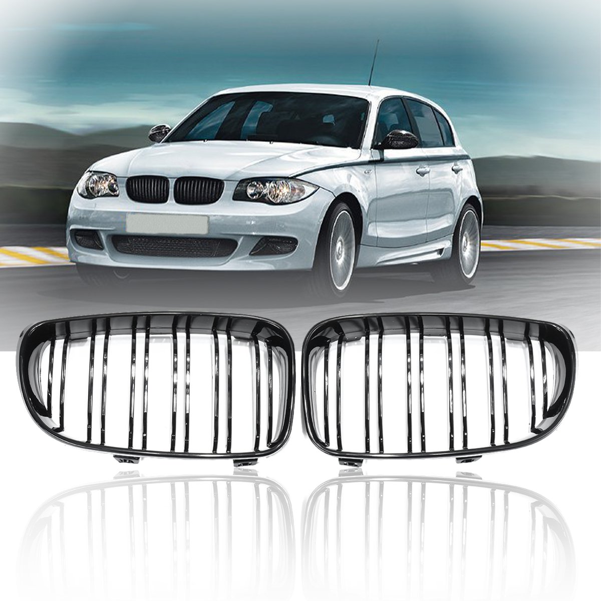 A-Pair-Of-ABS-Gloss-Black-Front-Kidney-Grille-For-BMW-E87-1-Series-08-13-1355486