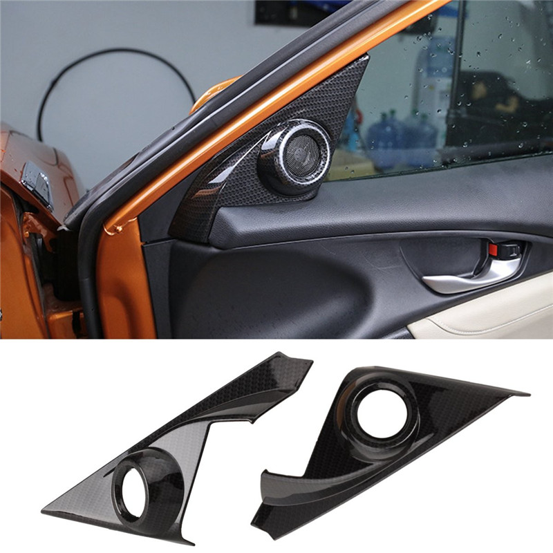 ABS-Carbon-Fiber-Style-Car-Door-Stereo-Knob-Ring-Speaker-Cover-For-Honda-1404853