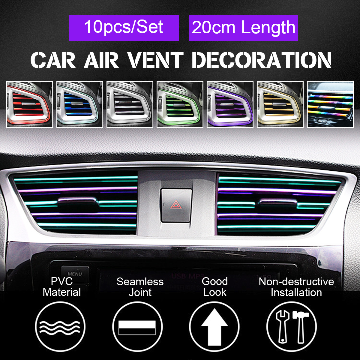 10PCS-Car-Air-Conditioner-Outlet-Vent-Grille-Decoration-U-Shape-Molding-Trim-Strip-1749415