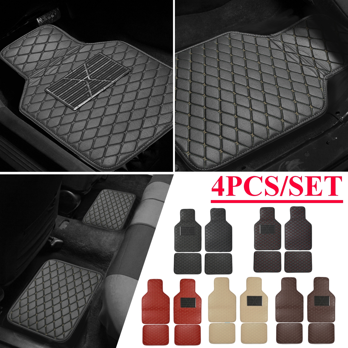 4-PCS-Universal-FrontRear-Car-Floor-PU-Leather-Waterproof-Mat-with-Antiskid-Pedal-1499168