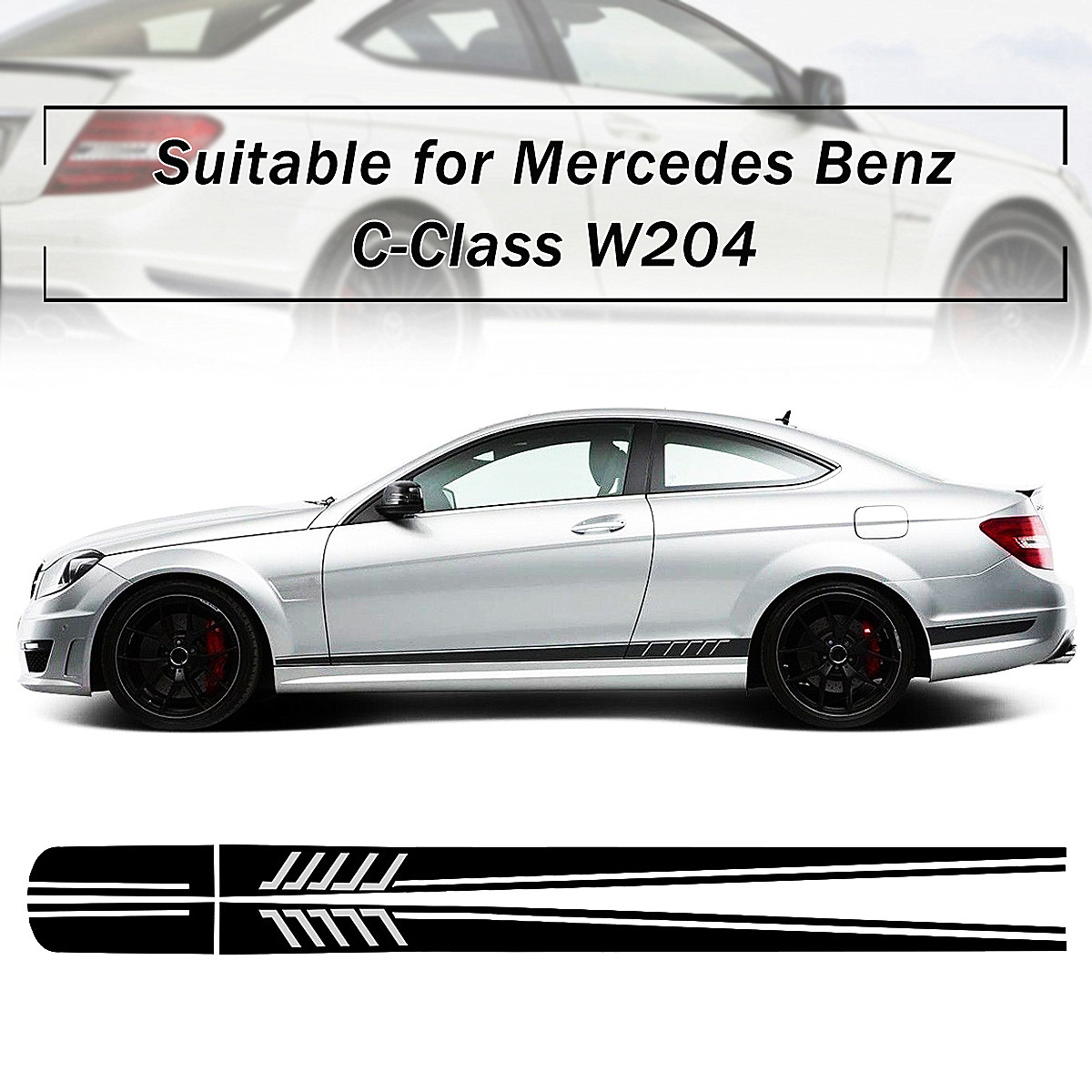 Black-BK-Stripe-Side-Sticker-Decals-Car-DIY-For-Mercedes-Benz-C-Class-W204-1499038