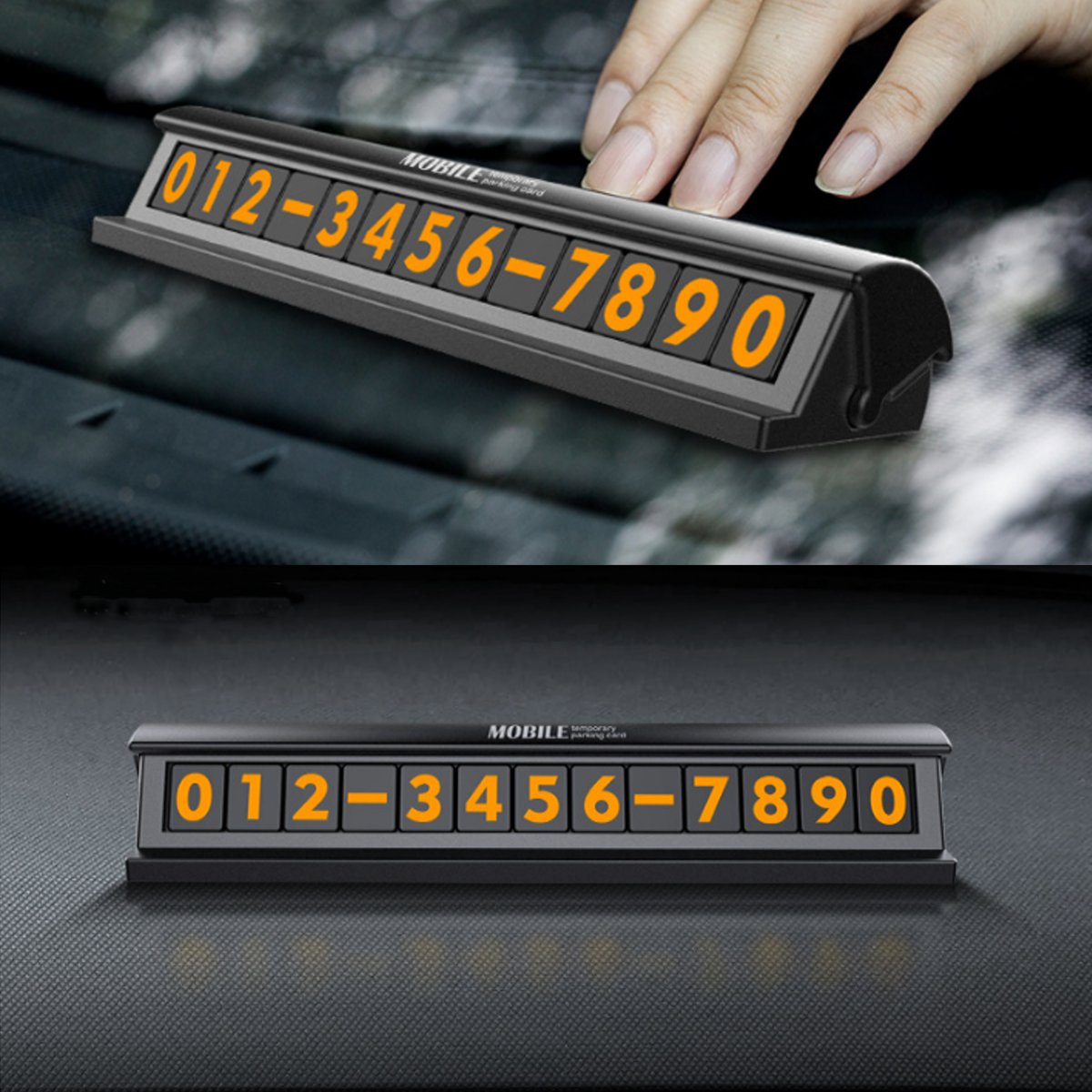Fluorescent-Black-Silver-Hidden-Car-Temporary-Parking-Phone-Number-Card-Plate-1277007