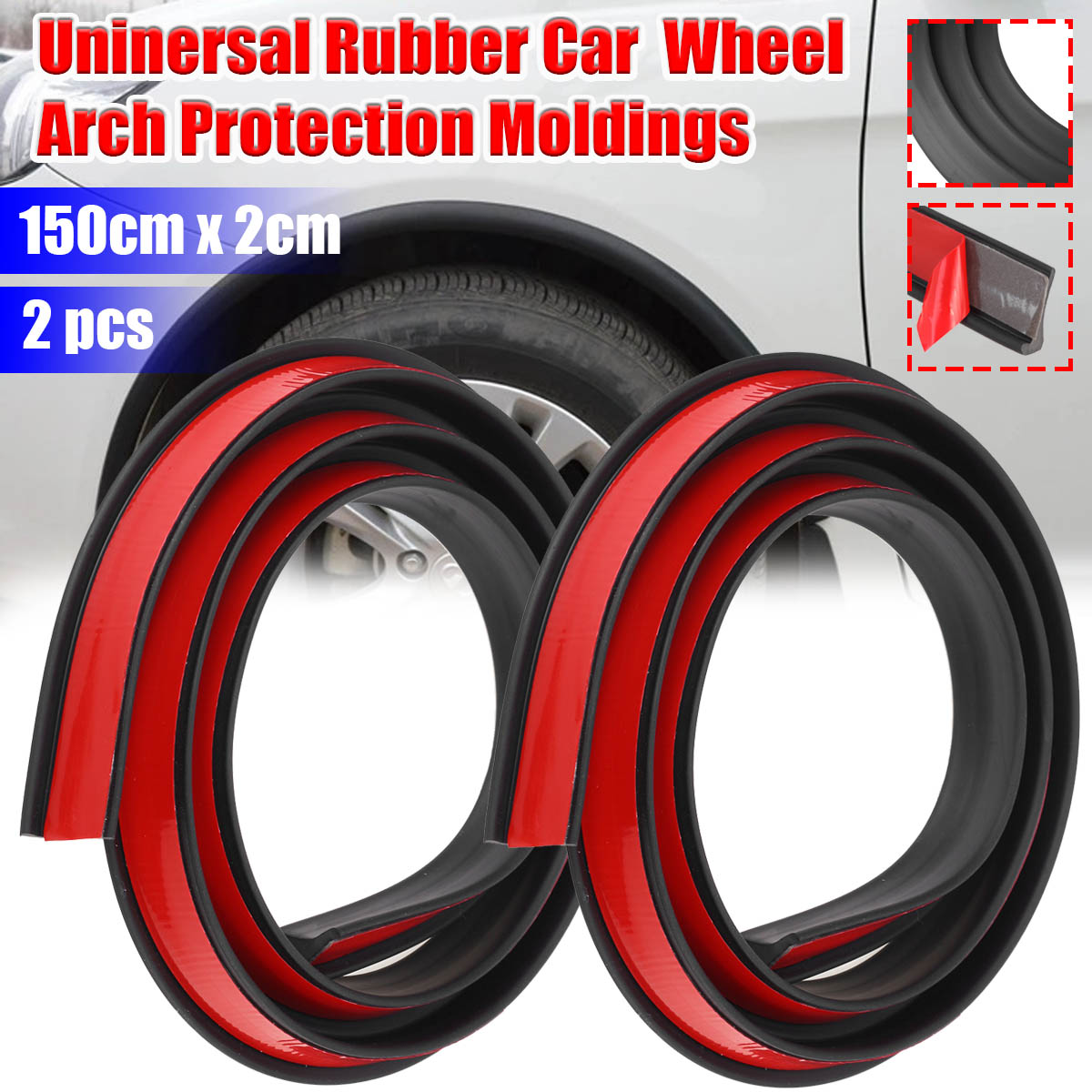 2PCS-15Mtimes2CM-Rubber-Car-Mudguard-Trim-Strip-Wheel-Arch-Protection-Moldings-Black-1723955