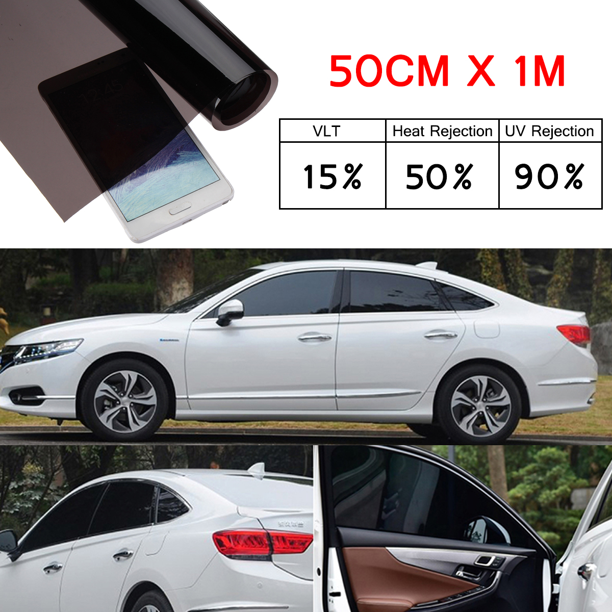 50cmx1m-15-VLT-Black-Car-Glass-Window-Tint-Shade-Film-Roll-for-Home-Office-Boat-1385455