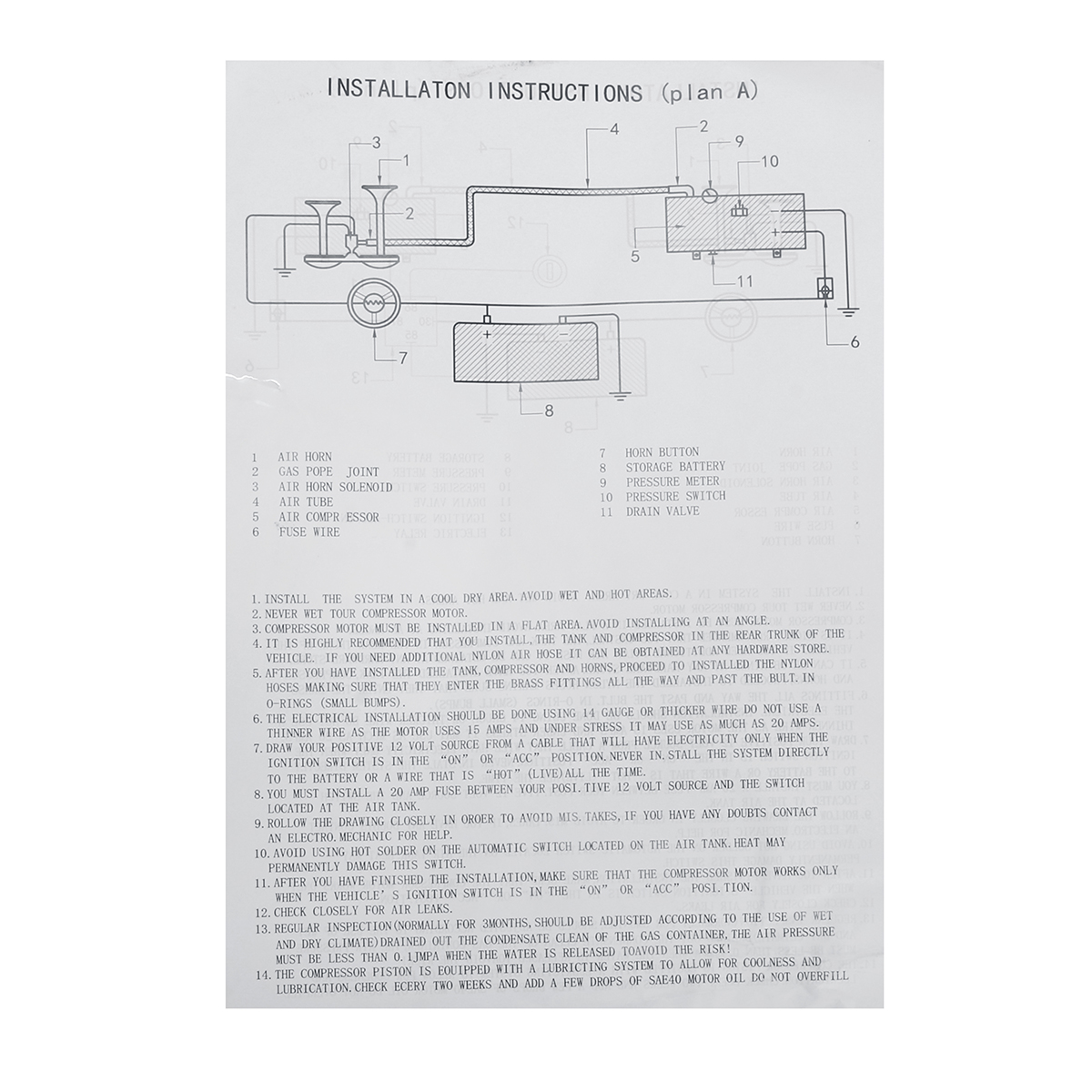12ft-Tubing-4-Liters-150db-180-PSI-Truck-Train-4-Trumpet-Air-Horn-Compressor-Kit-Pressure-Gauge-1429687