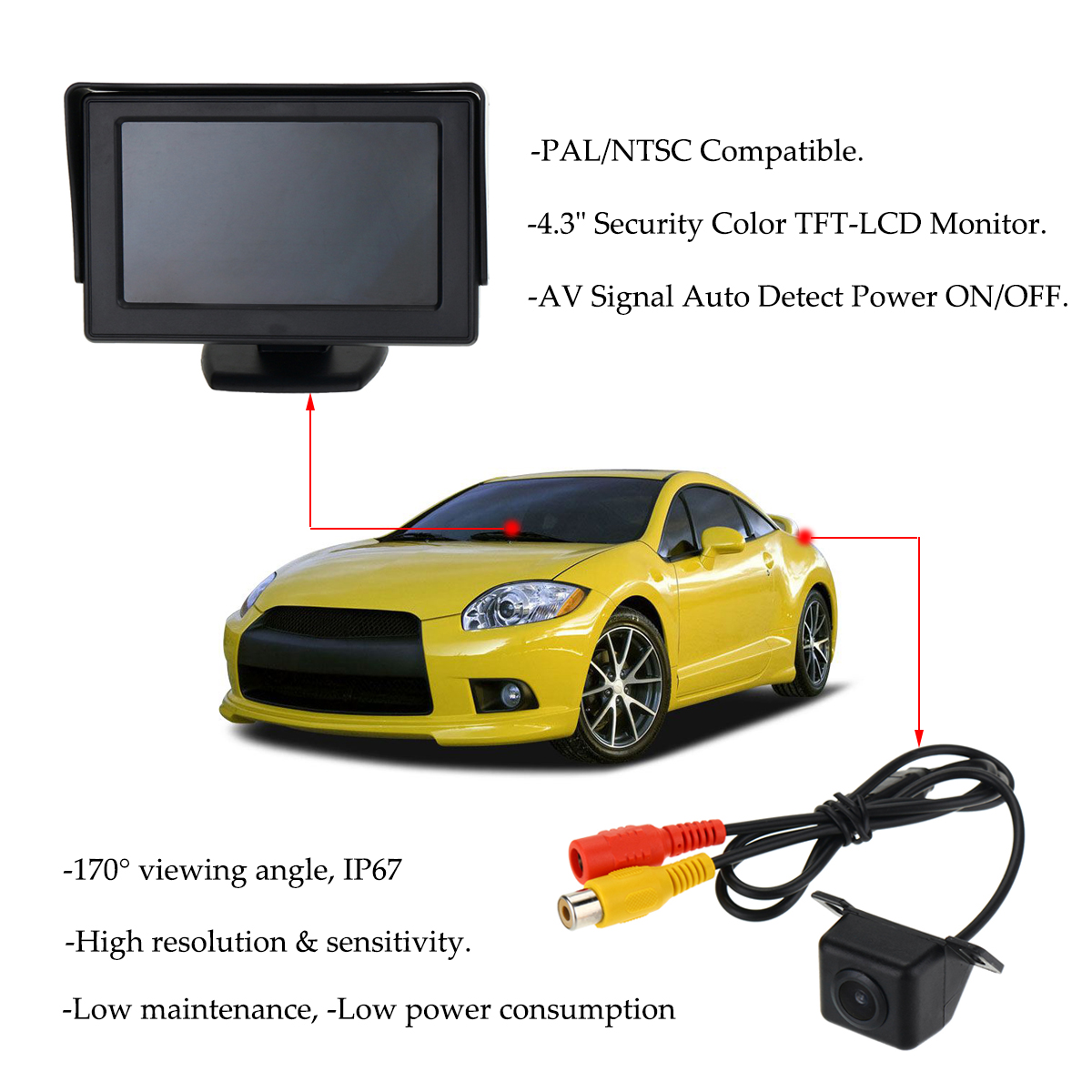 43-Inch-TFT-LCD-Car-Rear-View-Monitor-Night-Vision-Backup-Reverse-Camera-170-Degree-IP67-1255403