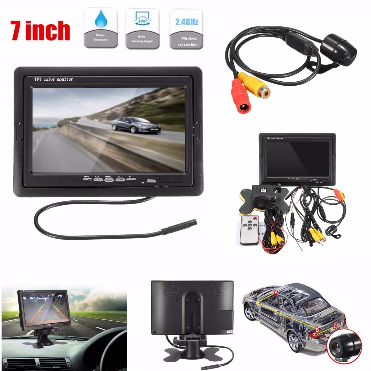 7-Inch-Car-Rear-View-TFT-LCD-Monitor--170deg-Waterproof-Reverse-Back-Parking-Camera-1060816