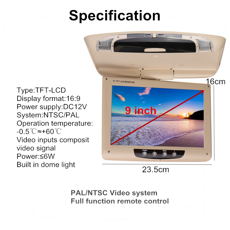9-Inch-Car-Roof-Mount-Overhead-Flip-Down-Monitor-DVD-CD-Player-Transmitter-Games-1536535