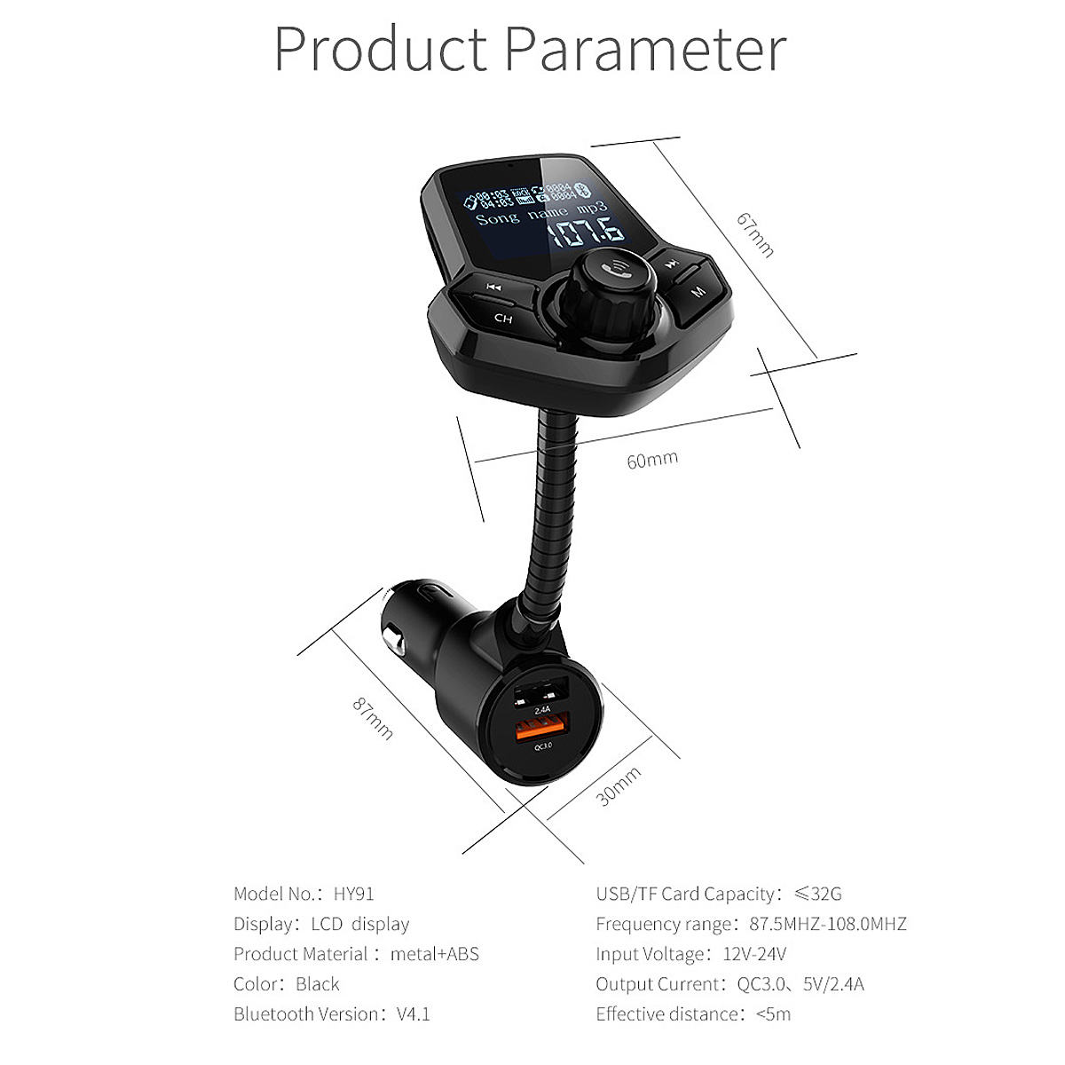 Car-MP3-Player-bluetooth-41-LCD-Screen-Display-With-QC30-Charger-FM-Hands-free-AUX-TF-Card-U-Disk-Un-1632587